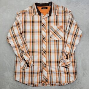 Mecca Shirt Mens Large Orange Plaid Button‎ Down Long Sleeve Casual Streetwear